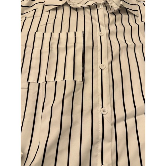 SHEIN Women’s Button up Black White Striped Top 2xl Ruffle Big - Picture 2 of 4